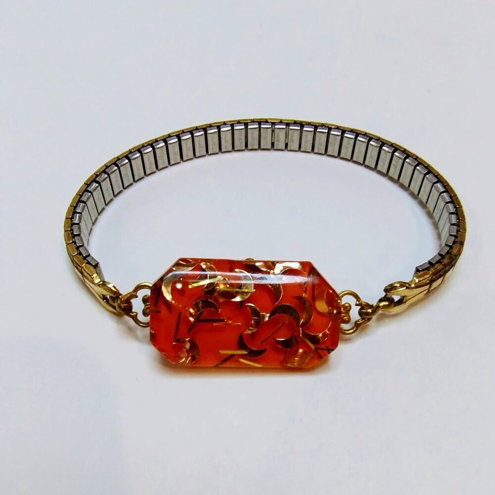 Vintage Mid-Century Confetti Lucite Expansion Bracelet